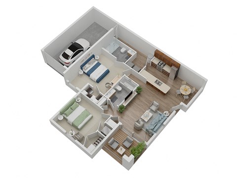 Floor plan for 2 beds, 2 baths, 1055 sqft